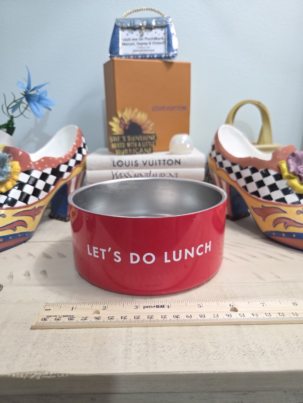 Kate Spade New York Red "Let's Do Lunch" Pet Bowl 4 Cup - Preowned